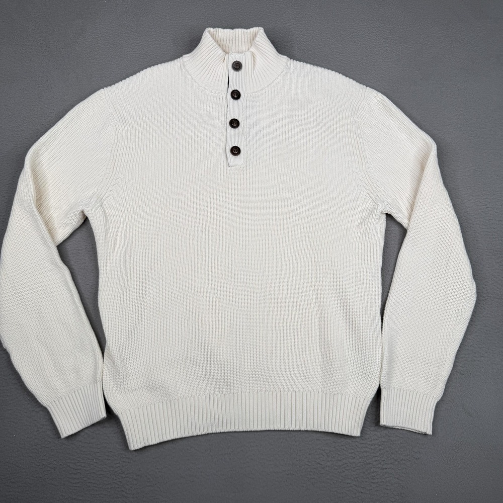 Collars & Co. Sweater Mens‎ Big 3XL White Mock Neck Henley Cotton Waffle Knit